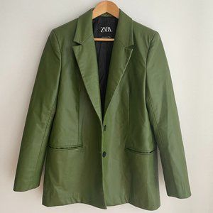 Zara - Faux Leather Blazer - Green
